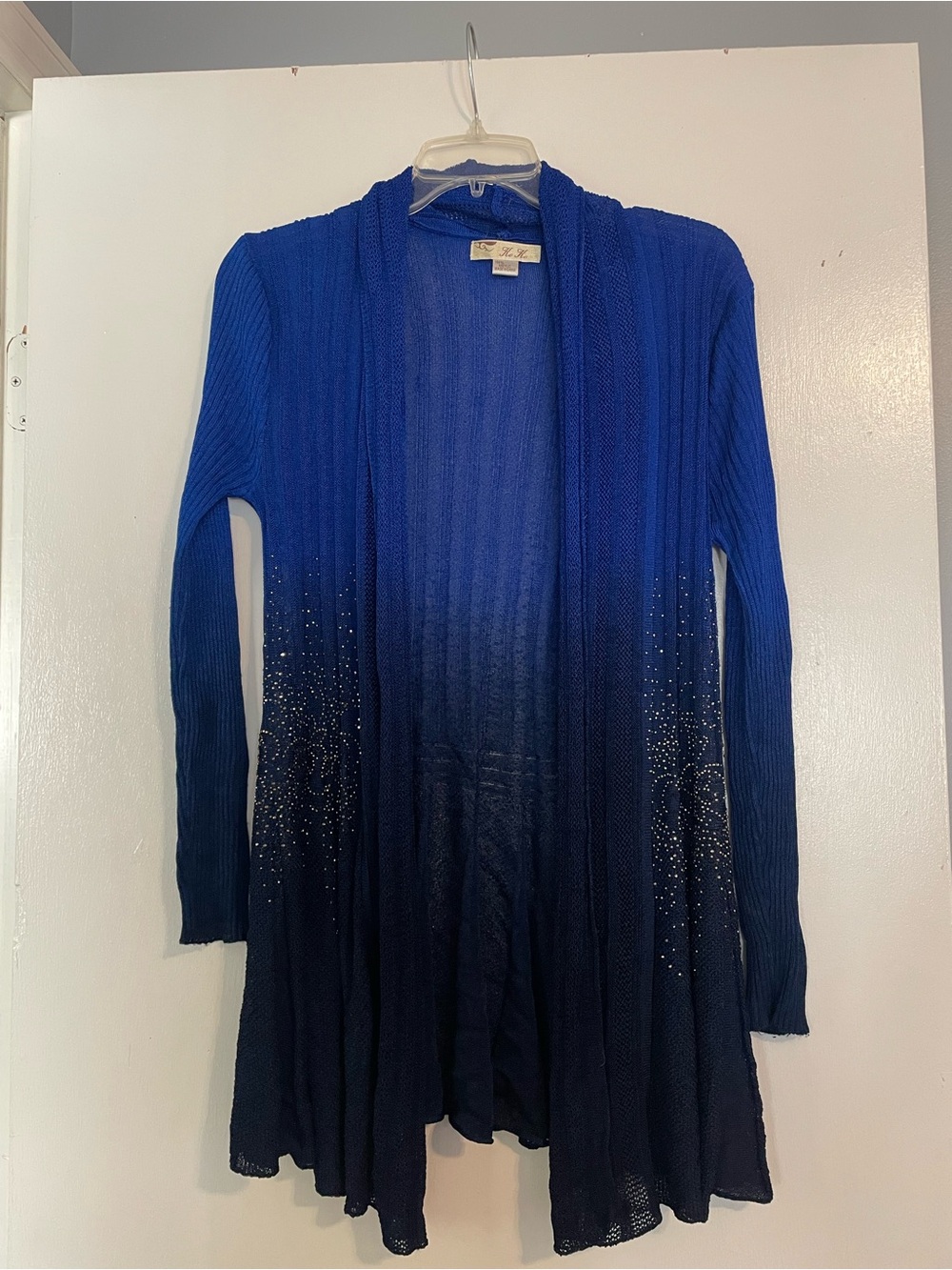 Kensie Royal to Navy Ombre Open-Front Cardigan with Rhinestones